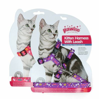 Pawise Kitten Harness Leash-Pink/Purple