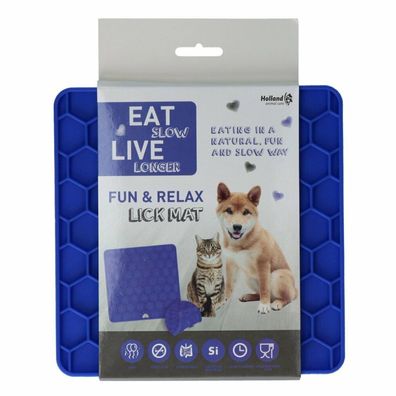 Eat Slow Live Longer Lick Mat Honeycomb Blau