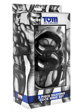 Tom of Finland 3 Piece Silicone Cock Ring Set - Black