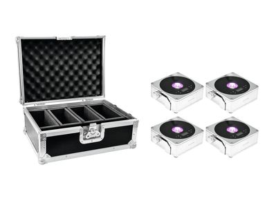 Eurolite Set 4x AKKU IP Flat Light 1 chrom + Case