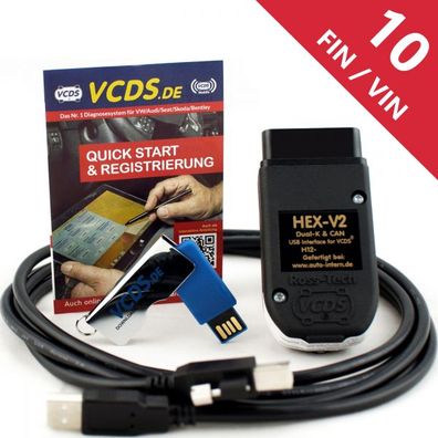 10 VIN - VCDS HEX-V2 Diagnosegerät System Adapter Software VW Audi Seat Skoda