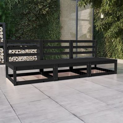 vidaXL Outdoor-Sofa 3-Sitzer Schwarz Massivholz Kiefer