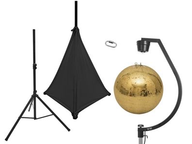 Eurolite Set Spiegelkugel 50cm gold mit Stativ und Segel schwarz