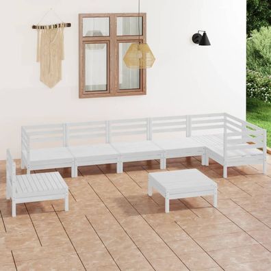 vidaXL 8-tlg. Garten-Lounge-Set Massivholz Kiefer Weiß