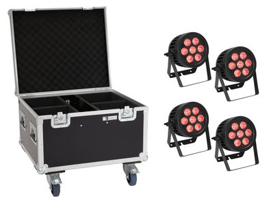 Eurolite Set 4x LED IP PAR 7x8W QCL Spot + Case mit Rollen