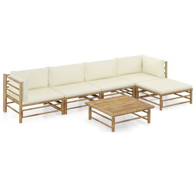 vidaXL 6-tlg. Garten-Lounge-Set mit Cremeweißen Kissen Bambus