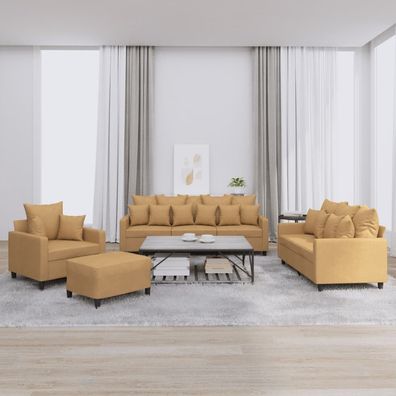 vidaXL 4-tlg. Sofagarnitur mit Kissen Braun Samt