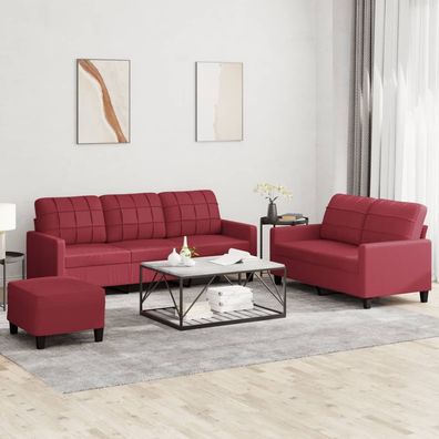 vidaXL 3-tlg. Sofagarnitur mit Kissen Weinrot Kunstleder