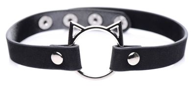 Kinky Kitty Ring Slim Choker - PU Leather - Black