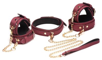 6-teiliges BDSM-Wildleder-Fessel-Set mit Halsband und Riemen