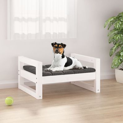 vidaXL Hundebett Weiß 55,5x45,5x28 cm Massivholz Kiefer