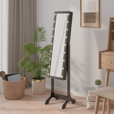 vidaXL Standspiegel mit LED Schwarz 34x37x146 cm