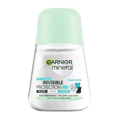 Garnier Mineral Roll-on Deodorant 48h Clean Cotton- Schwarz, Weiß,50ml