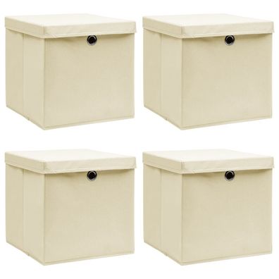 vidaXL Aufbewahrungsboxen mit Deckel 4 Stk. Creme 32x32x32 cm Stoff