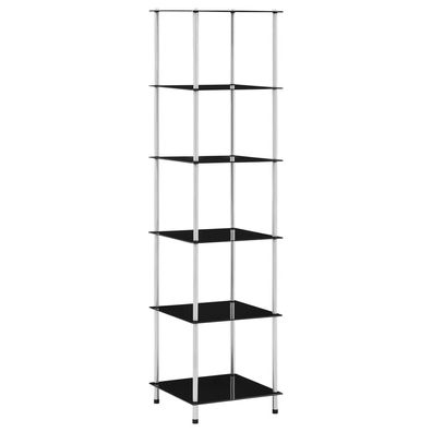 vidaXL Regal mit 6 Ablagen Schwarz 40x40x160 cm Hartglas
