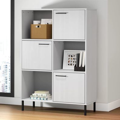 vidaXL Bücherregal OSLO mit Metallbeinen Weiß 90x35x128,5cm Massivholz