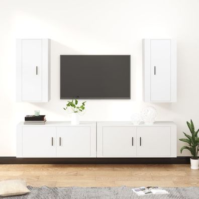 vidaXL 4-tlg. TV-Schrank-Set Weiß Holzwerkstoff