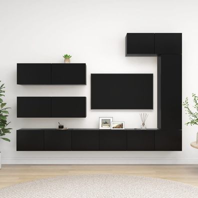 vidaXL 7-tlg. TV-Schrank-Set Schwarz Holzwerkstoff