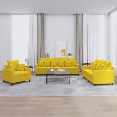 vidaXL 3-tlg. Sofagarnitur mit Kissen Gelb Samt
