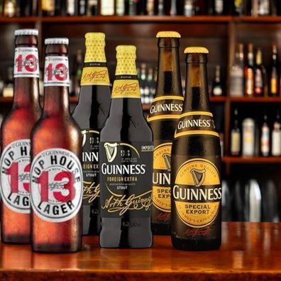 je 4 Flaschen Guinness Special Export, Foreign Stout und Hop House 12 x 0,3L