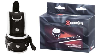 XX-DREAMSTOYS Leder-Handfessel weiss/schwarz