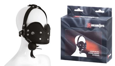 XX-DREAMSTOYS Leder-Mund Knebel Maske schwarz