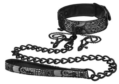 STEAMY SHADES Collar with Leash and Nipple Clamps