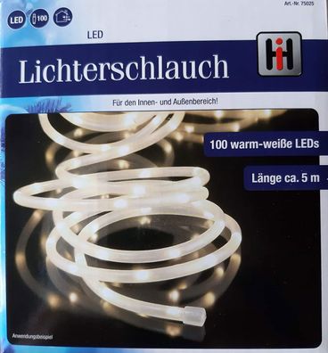 Lichterschlauch mit 100 warmweißen Miro LED für Innen und Außen 5m