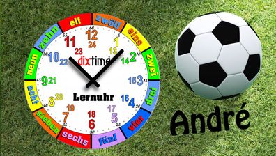 Kinder-Lernuhr Fußball mit persönlichem Namen leise kein ticken Dixtime 3D-0807