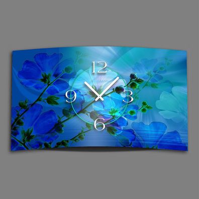 dixtime moderne Designer Wanduhr blaue Blumen leise kein Ticken 3D-0127