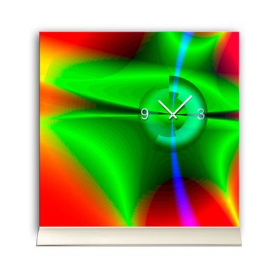 Tischuhr 30cmx30cm inkl. Alu-Ständer -modernes Design grün rot geräuschloses Qua