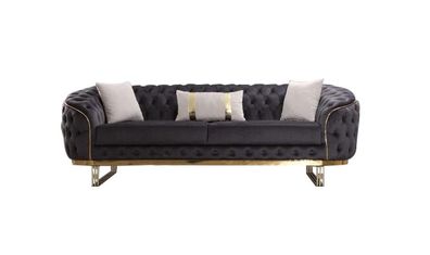 Designer Sofa 3 Sitzer Textil Couch Polster Sofas Design Braun Chesterfield