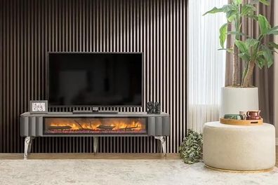Hochwertiges Tv-Sideboard Kamin Mdf Metall Grau Farbe Neu Wohnzimmer