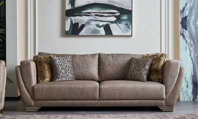 Luxus Dreisitzer Couch Sofa 3 Sitzer Braun Stoff Stoffsofa Polstersofa