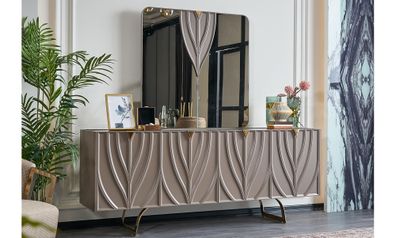 Anrichte Garnitur Sideboard Mit Spiegel Esszimmer Holz Braun Schrank