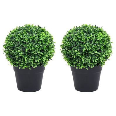vidaXL Künstliche Buchsbäume 2 Stk. mit Topf Kugelform Grün 27 cm