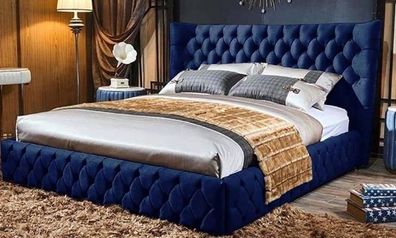 Betten Chesterfield Design Doppelbett Möbel Polster Textil Blau 180X200 Bett Neu