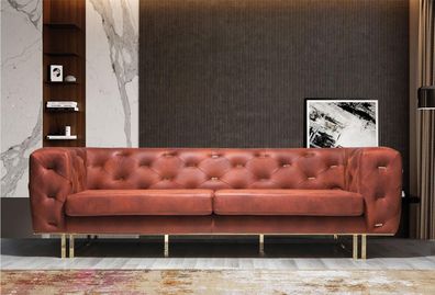 Chesterfield Couch Textil Stoff Sofa Edles Design Klassische Möbel Braun 3 Sitz