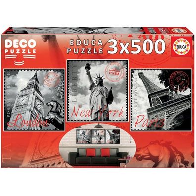 Educa Puzzle 9217096 - Big Cities Deco - 3 x 500 Teile Puzzle