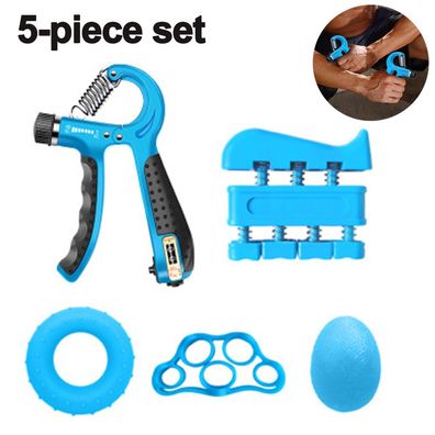 Handtrainer Fingertrainer mit Zählfunktion [5er Set], Verstellbarer Blue