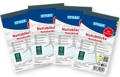 Stylex 40604 Notizblock, DIN A7, kariert, 4 Stück, FSC