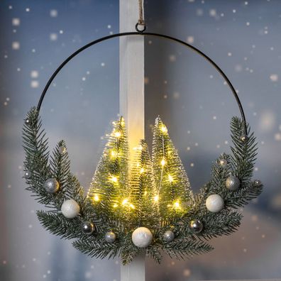 LED Metall Ring mit Weihnachts Deko - 30 cm - Advent Kranz Aufhänger Batterie