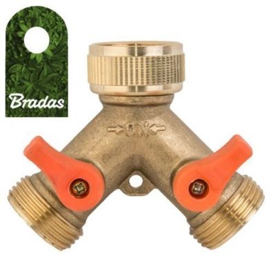 2-Wege Wasserverteiler Messing Gartenschlauch- Wasserhahn- 3/4" Bradas 4634