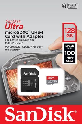 SanDisk Ultra 128GB microSDXC Speicherkarte + SD-Adapter Class10 U1