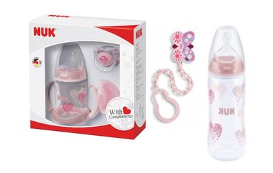 NUK Trinklernflasche Geschenk Set mit Babyflasche Rosa