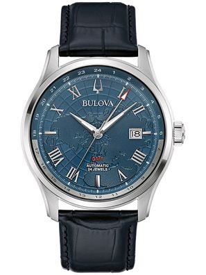 Bulova Herren-Automatikuhr Wilton GMT Schwarz/Blau 96B385