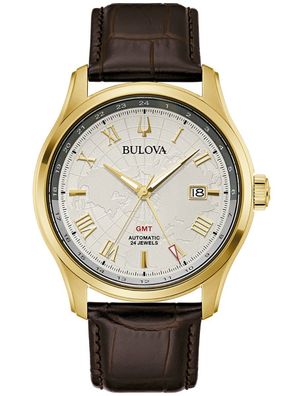 Bulova Herren-Automatikuhr Wilton GMT Braun/Goldfarben 97B210