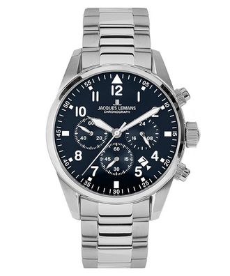 Jacques Lemans Herren-Chronograph Barcelona Stahl/Blau 42-2D