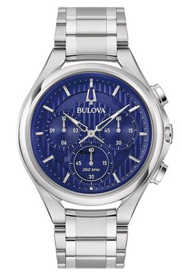 Bulova Herrenarmbanduhr Chronograph Curv Stahl/Blau 96A302