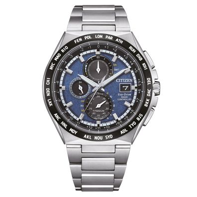 Citizen Eco-Drive Solar Herren-Funkuhr Titan Blau AT8238-84L